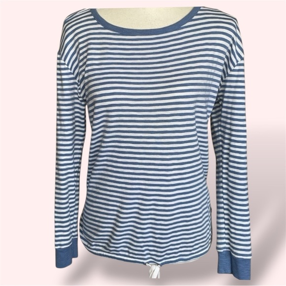 Jones New York Blue Stripe Long Sleeve Drawstring Waist Crewneck Top Tee Sz M - Picture 14 of 14